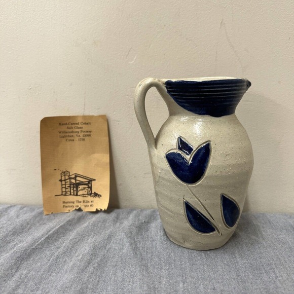 Mini Williamsburg Salt Glaze Stoneware Pitcher Salt Glaze 4.5" Cobalt Blue Grey - Picture 1 of 10